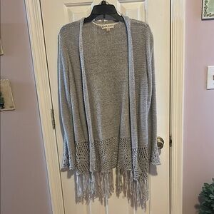 Knox Rose Gray Open Front Cardigan with Fringe